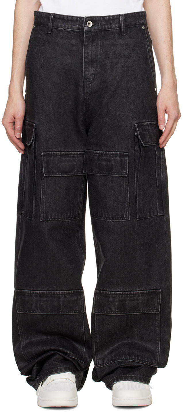 Who Decides War Black Waxed Denim Cargo Pants