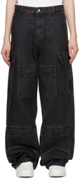 Who Decides War Black Waxed Denim Cargo Pants