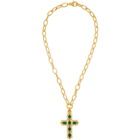 Gucci Gold and Green Cabochan Stone Cross Necklace