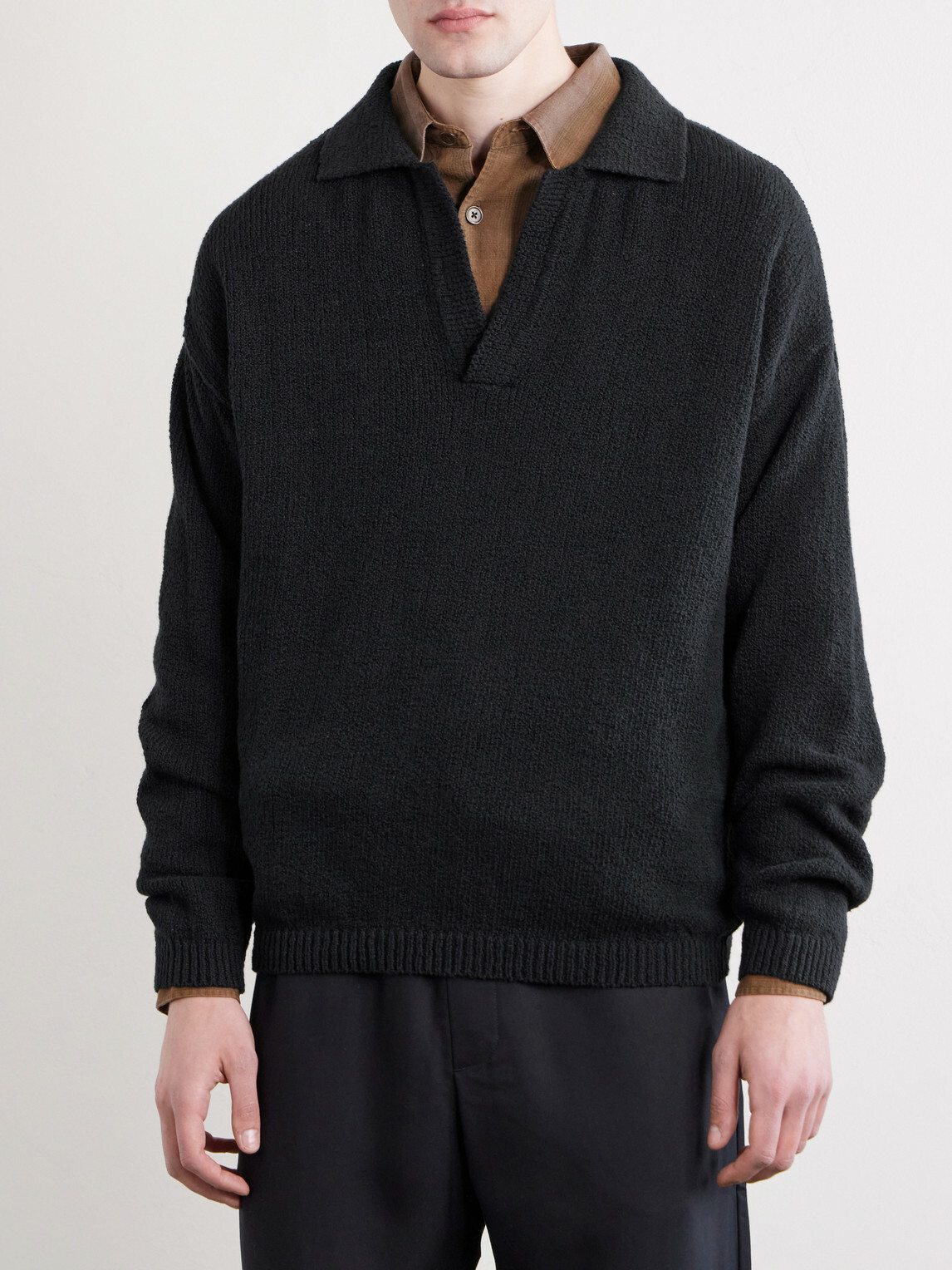 A Kind Of Guise - Marabou Knitted Organic Cotton Polo Shirt - Black
