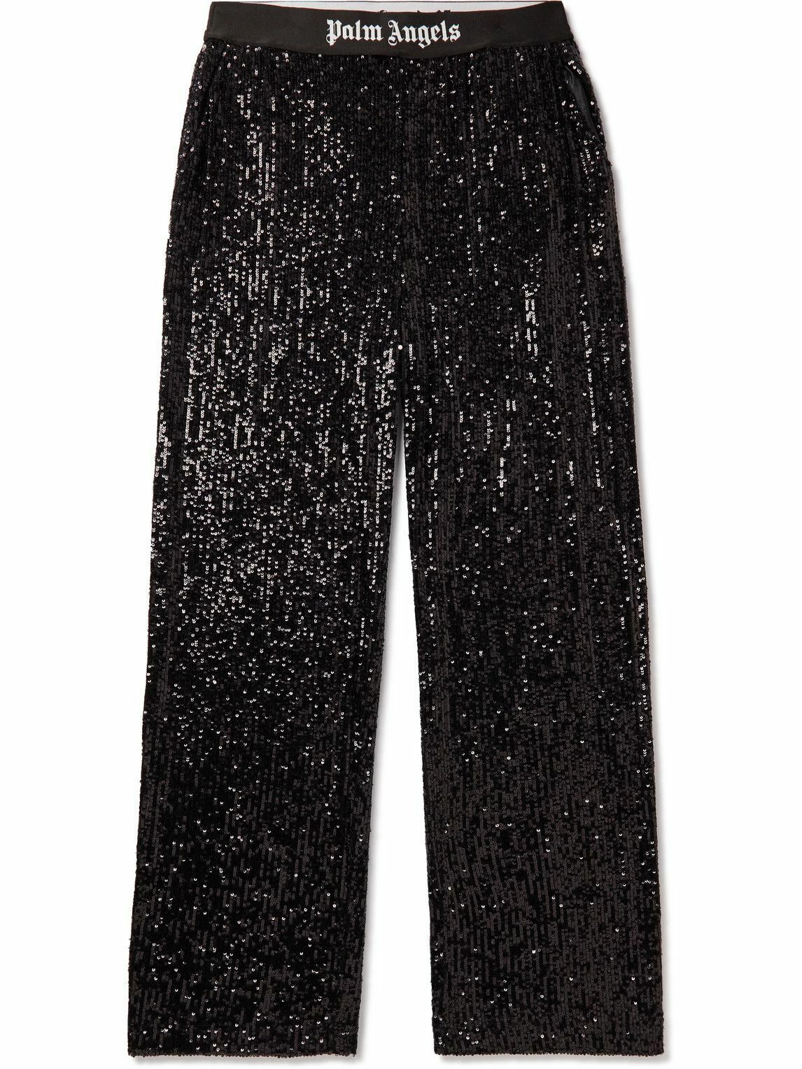 Palm Angels - Straight-Leg Sequinned Jersey Trousers - Black Palm Angels