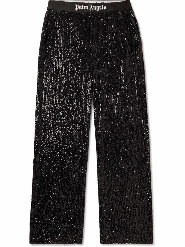 Photo: Palm Angels - Straight-Leg Sequinned Jersey Trousers - Black