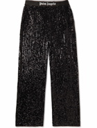Palm Angels - Straight-Leg Sequinned Jersey Trousers - Black