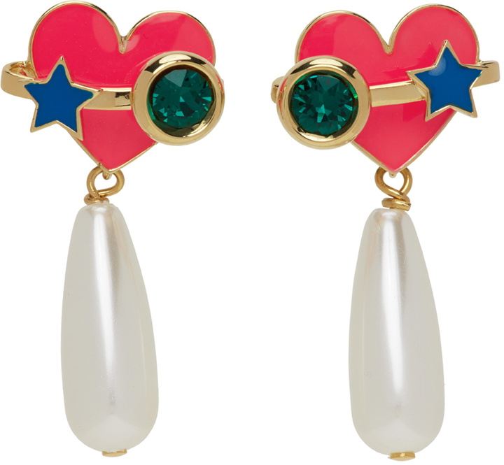 Photo: Safsafu Gold & Pink Planet Heart Earrings