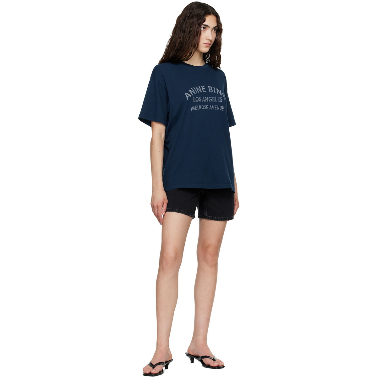 ANINE BING Navy Cade 'Melrose' Stencil T-shirt
