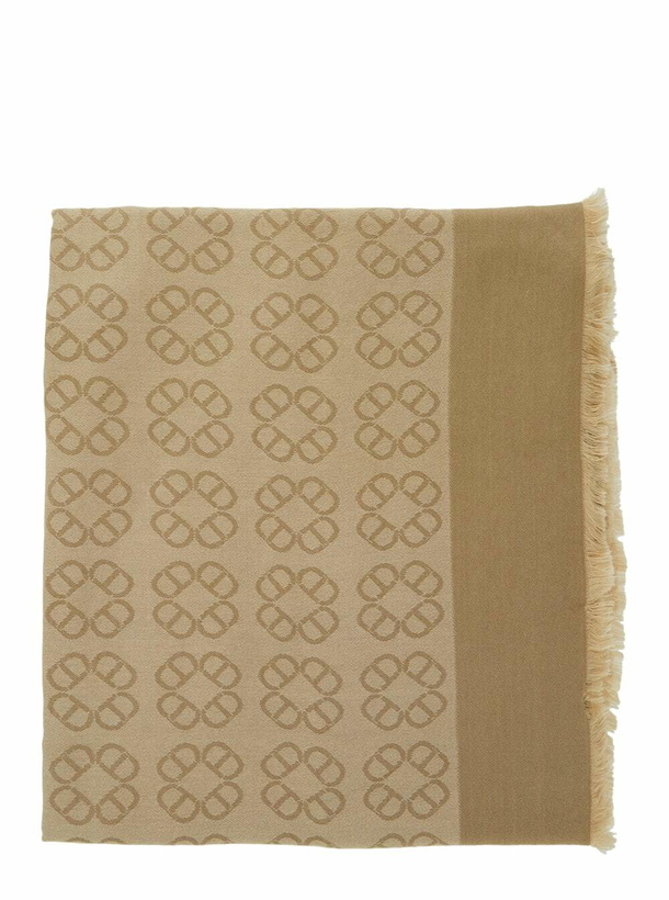 Photo: TwinSet Beige Rectangular Scarf With All-over Print And Fringed Hem In Viscose Woman