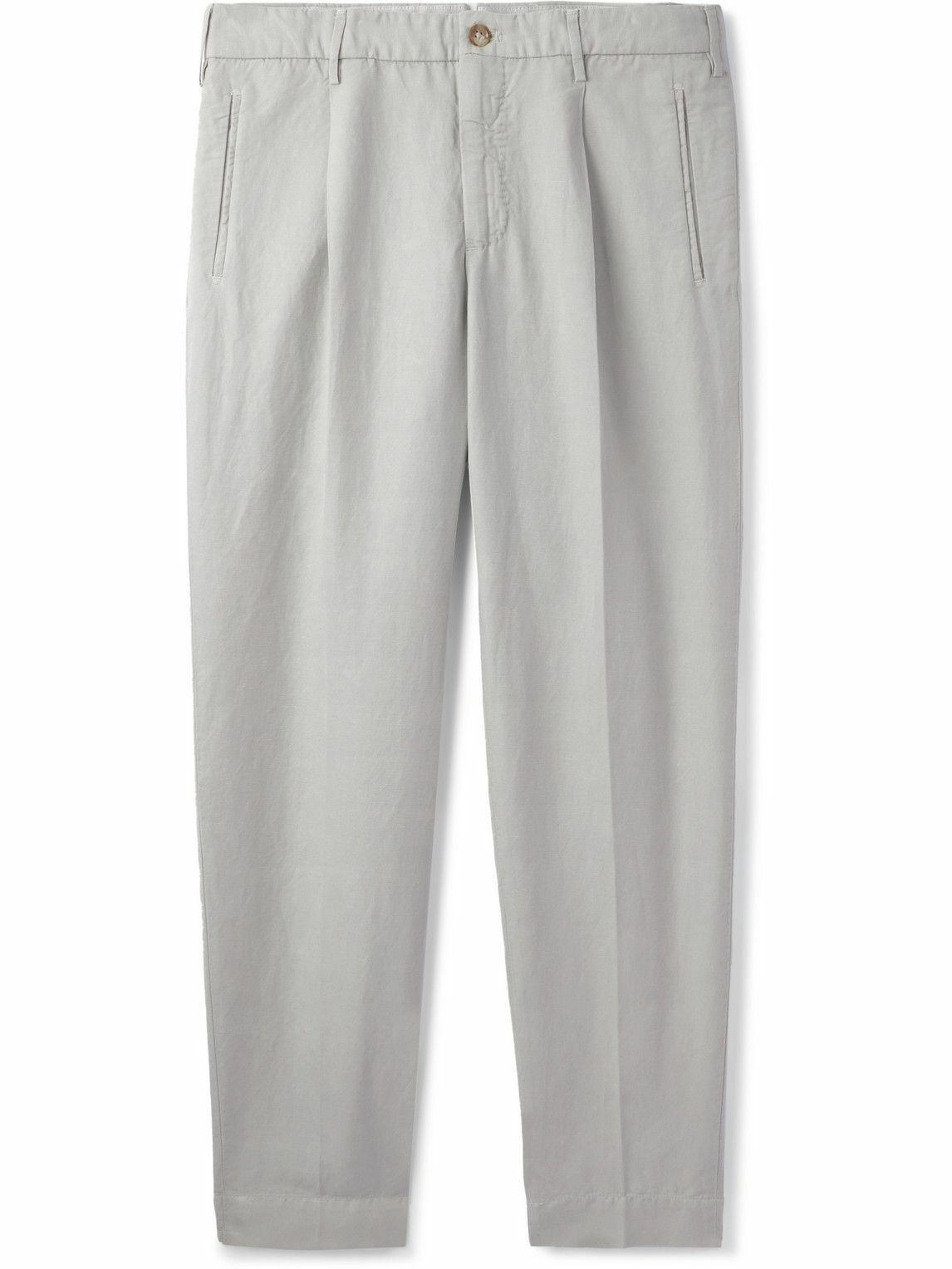 Photo: Incotex - Tapered Cropped Pleated Chinolino Trousers - Gray