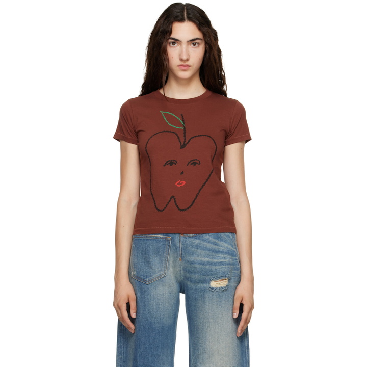 Photo: MM6 Maison Margiela Brown 'Apple' Cropped T-shirt