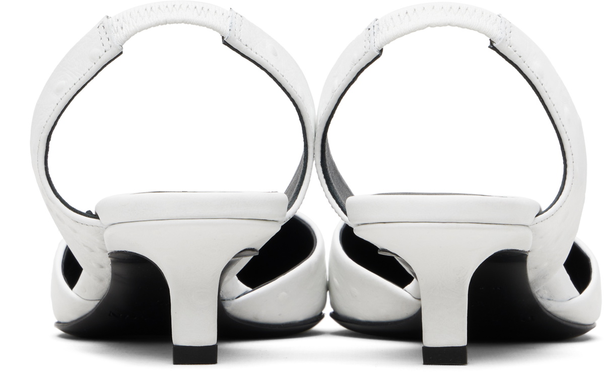 Loulou de Saison White Sully Ostrich-Effect Leather Slingback Heels