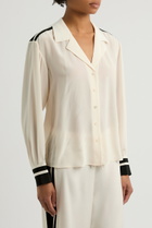 Frame Stripe-trim Silk Shirt Cream
