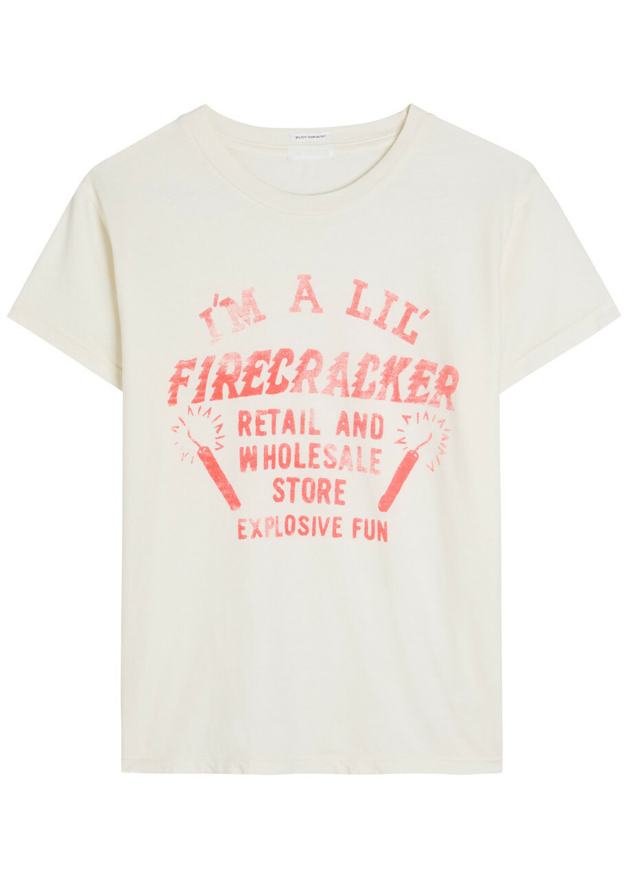 Mother The Boxy Goodie Goodie Printed Cotton T-shirt White