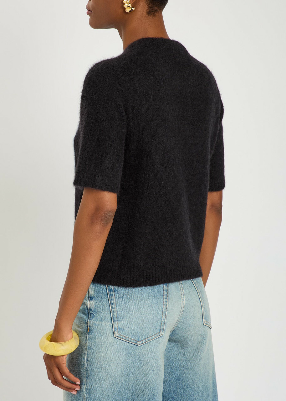 Ganni Intarsia Brushed Alpaca-blend T-shirt Black