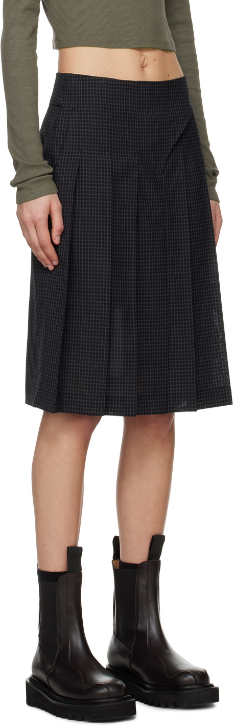 J KOO Black Pleated Midi Skirt