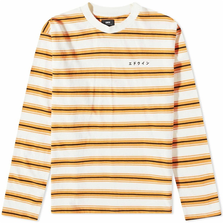 Photo: Edwin Men's Long Sleeve Quarter Stripe T-Shirt in Orange