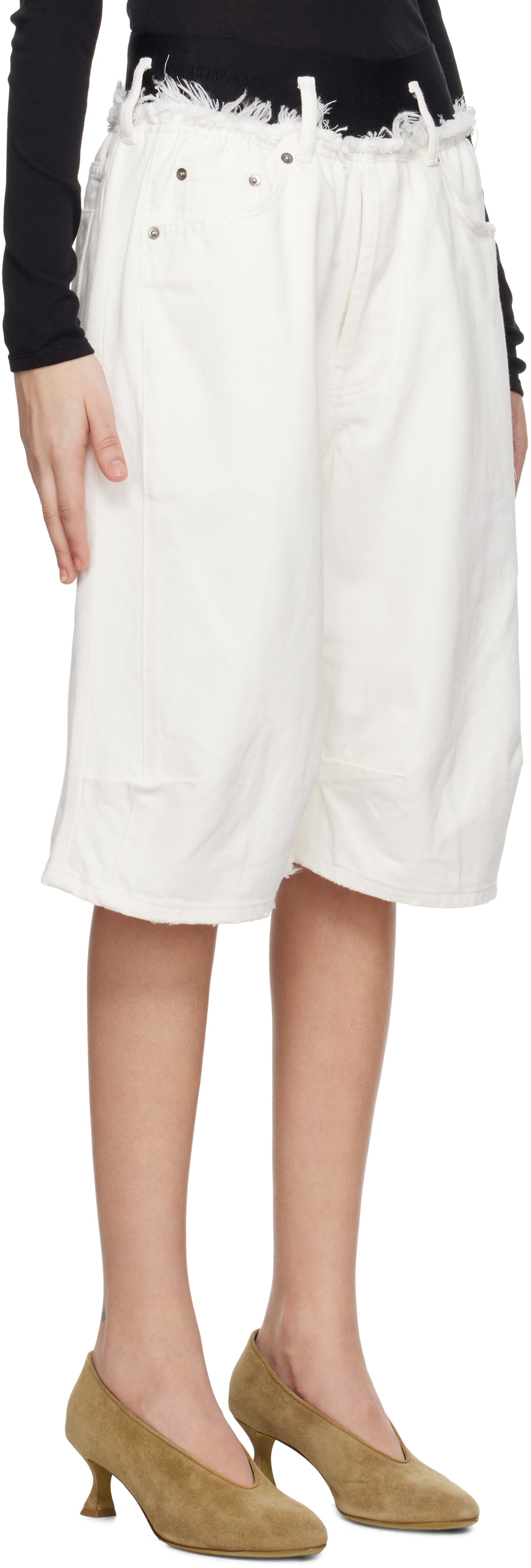 ALAINPAUL White Knee Denim Shorts