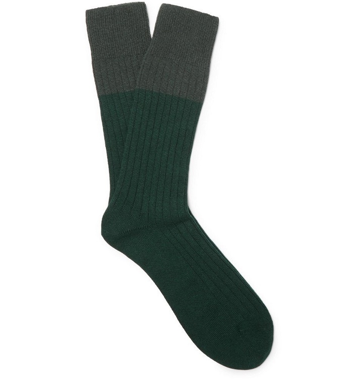 Photo: NN07 - Colour-Block Ribbed-Knit Socks - Men - Green