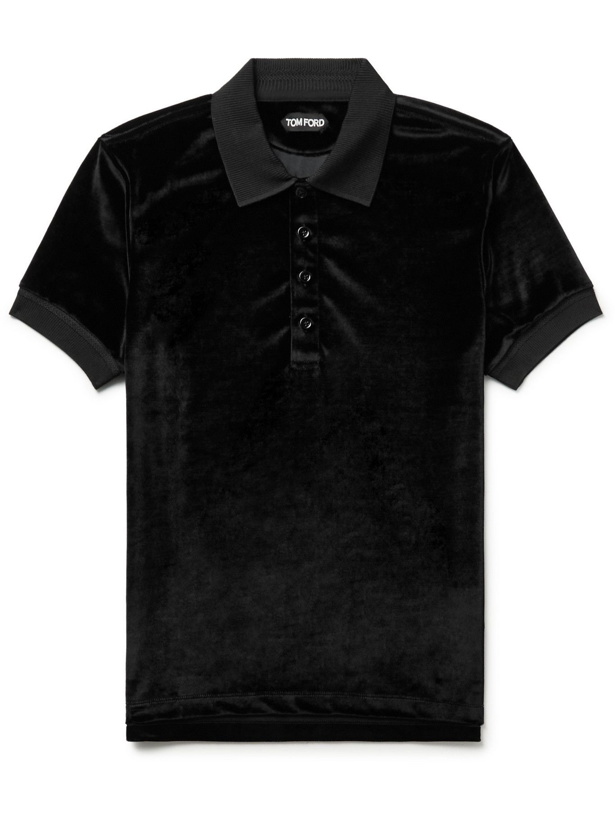 Photo: TOM FORD - Slim-Fit Velour Polo Shirt - Black