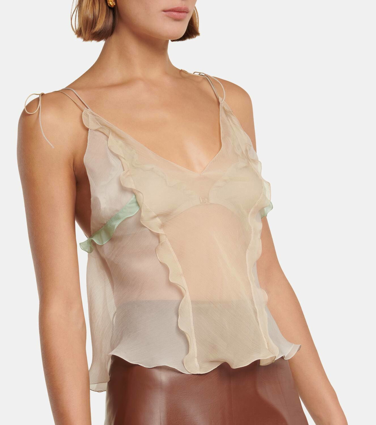 Fendi Sheer ruffled silk chiffon top