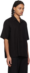 Solid Homme Black Open Collar Shirt