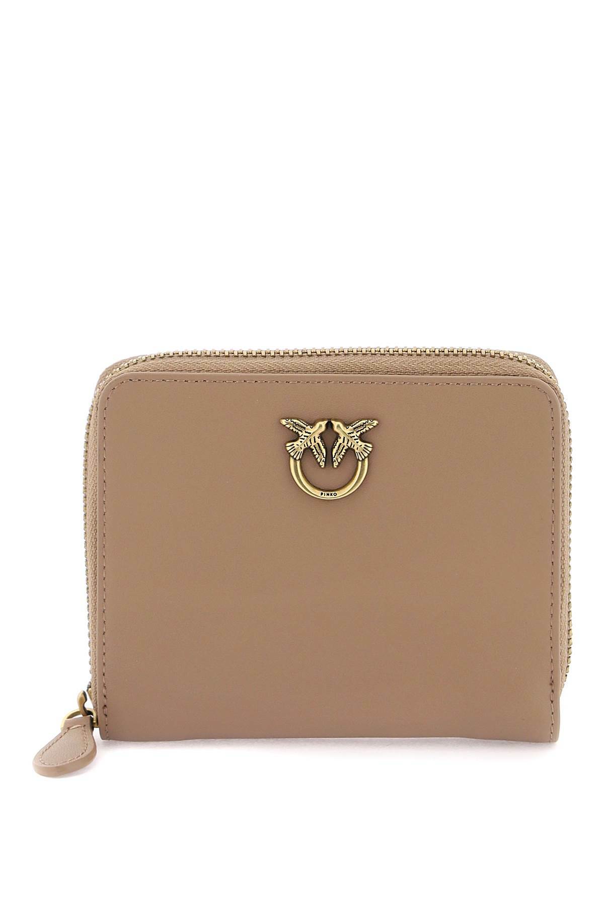 Pinko Taylor Zip Around Silk Calfskin, Travel Accessories- Women's Wallets, Z14q_White Silk-Antique Gold, 13