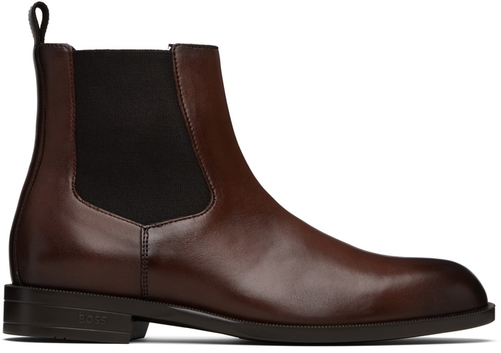 Photo: BOSS Brown Faux-Leather Chelsea Boots