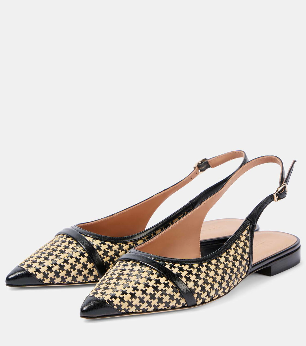 Malone Souliers Jama leather-trimmed raffia ballet flats