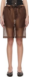 Meta Campania Collective Brown Neil Exaggerated See-Through Silk Drawstring Shorts
