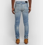 AMIRI - Skinny-Fit Distressed Paint-Splattered Stretch-Denim Jeans - Light blue