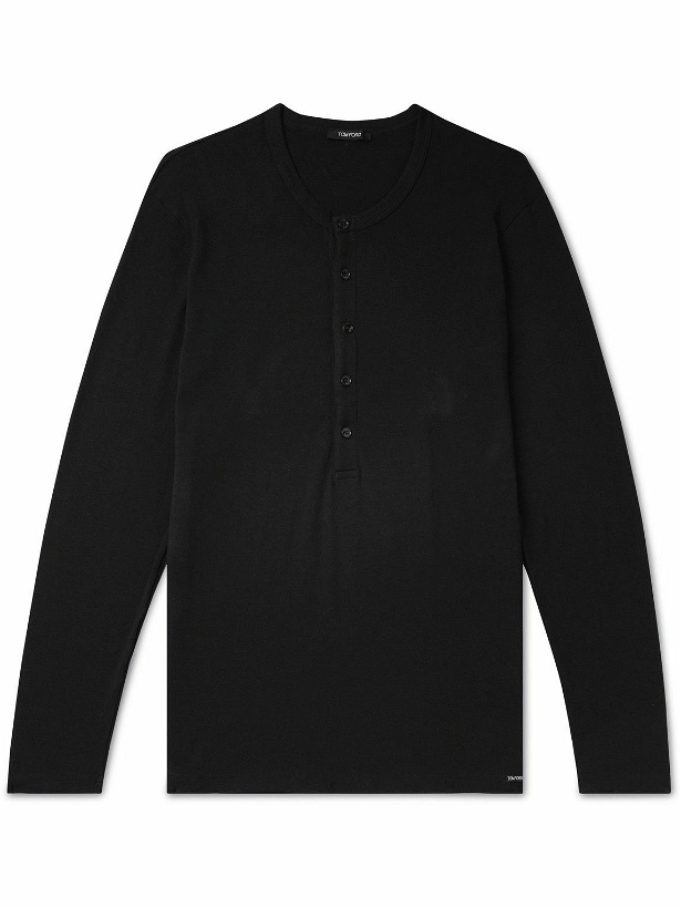 Photo: TOM FORD - Stretch-Cotton Jersey Henley Pyjama T-Shirt - Black