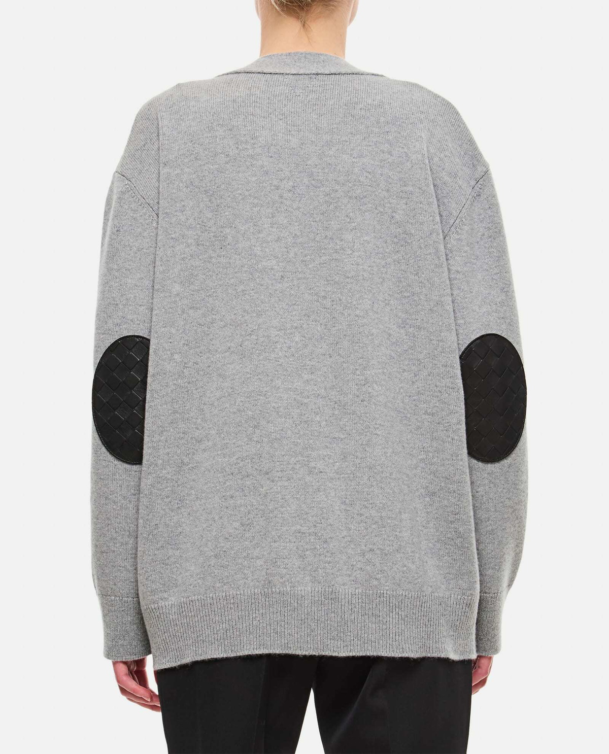 Bottega Veneta Cashmere Cardigan With Woven Leather Elbow Patch