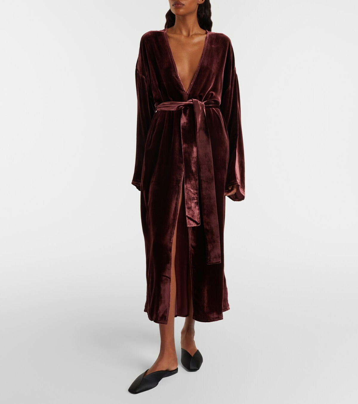 Asceno Belted velvet midi dress