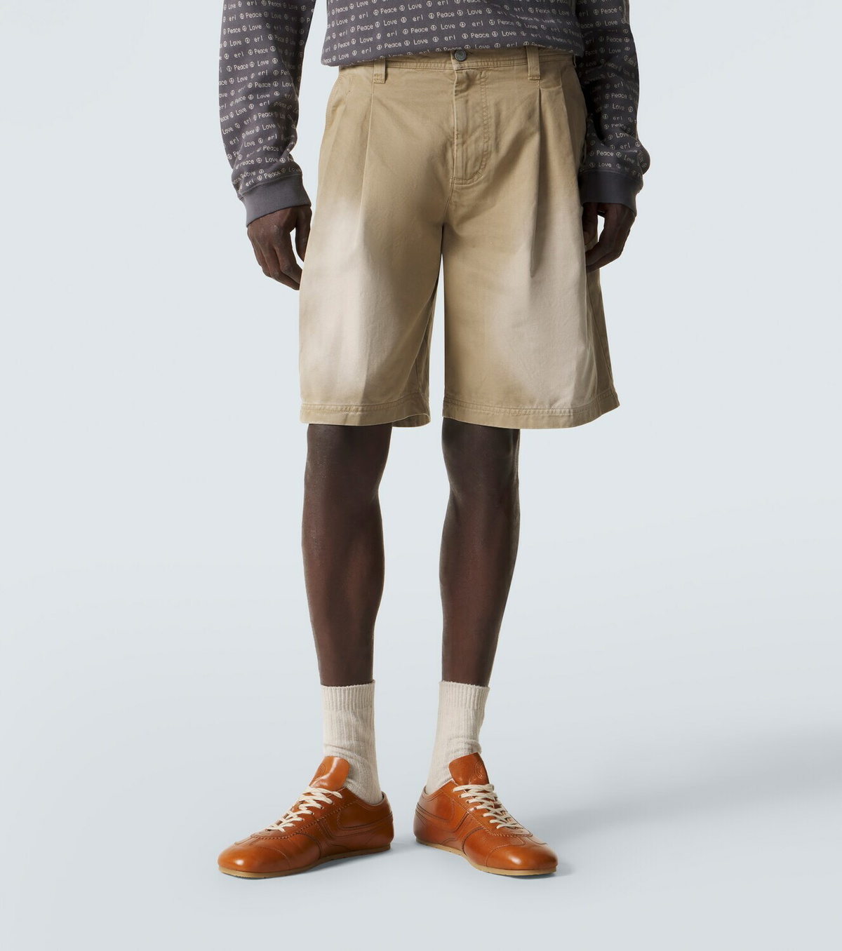 ERL Pleated cotton twill Bermuda shorts