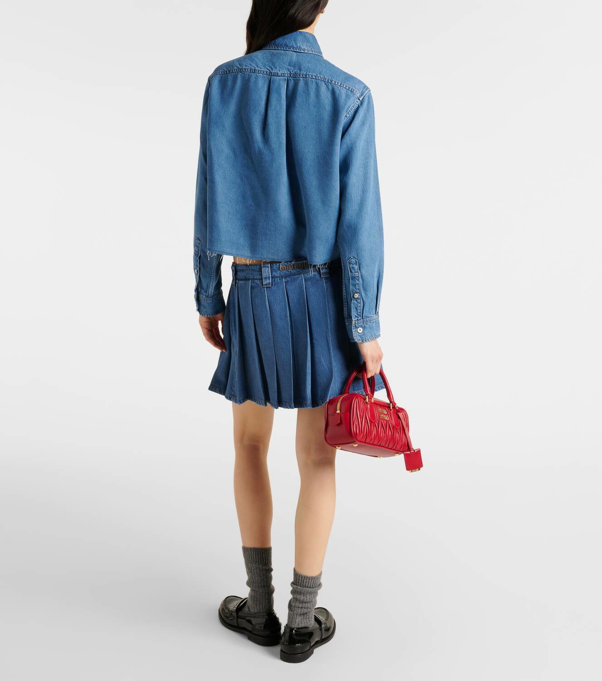 Miu Miu Pleated denim miniskirt