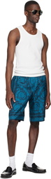 Versace Blue Barocco Silk Shorts
