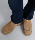 Prada Shearling-trimmed suede platform ankle boots