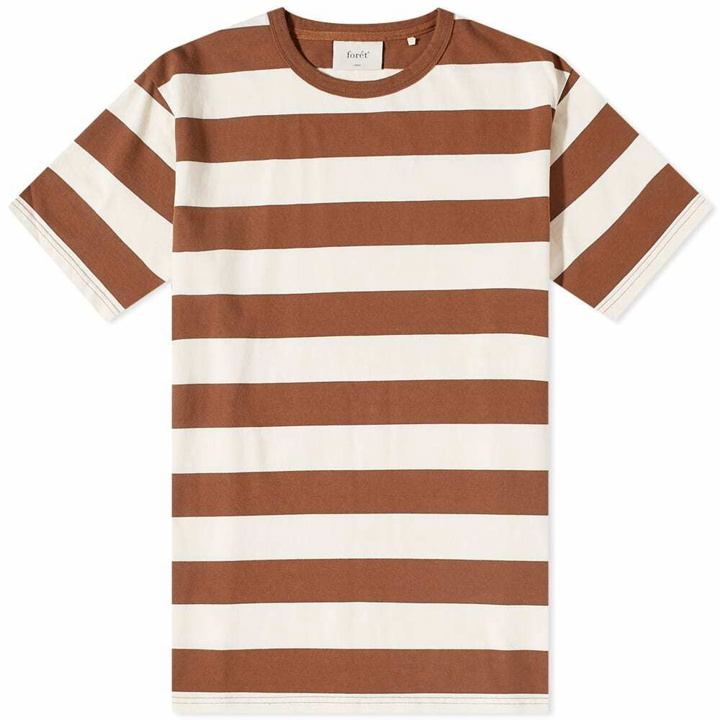 Photo: Foret Men's Brave Stripe T-Shirt in Brown/Cloud