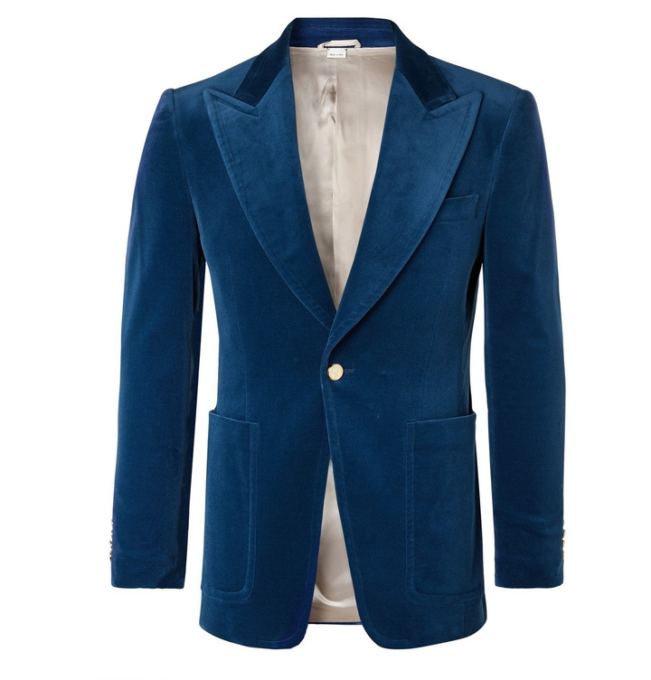 Photo: Gucci - Slim-Fit Cotton-Blend Velvet Blazer - Blue