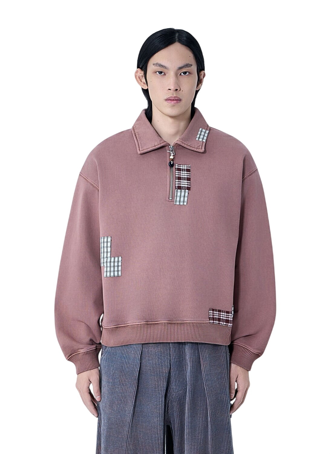 story mfg フリース トレーナー Story Mfg. - Geo Appliquéd Organic Cotton-Jersey Half-Zip