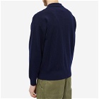 AMI Men's Heart Long Sleeve Knitted Polo Shirt in Nautic Blue