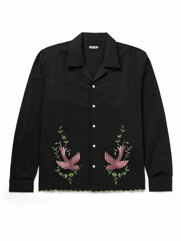 Photo: BODE - Rosefinch Embroidered Cotton and Linen-Blend Shirt - Black