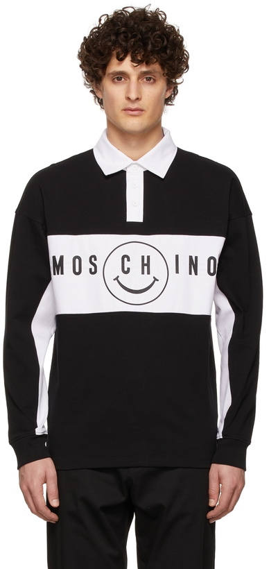 Photo: Moschino Black & White Smiley Edition Thick Long Sleeve Polo