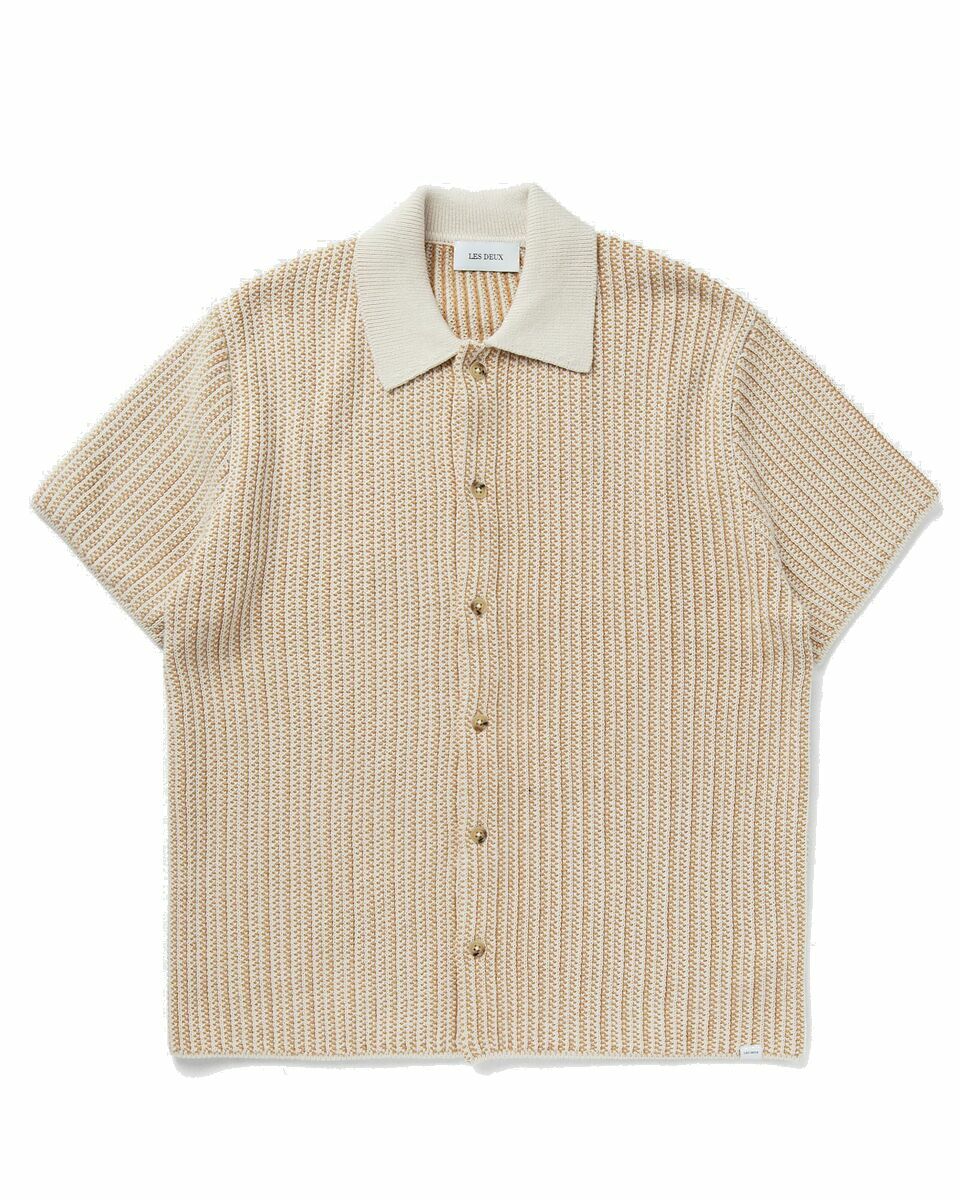 Photo: Les Deux Easton Knitted Ss Shirt Beige - Mens - Shortsleeves