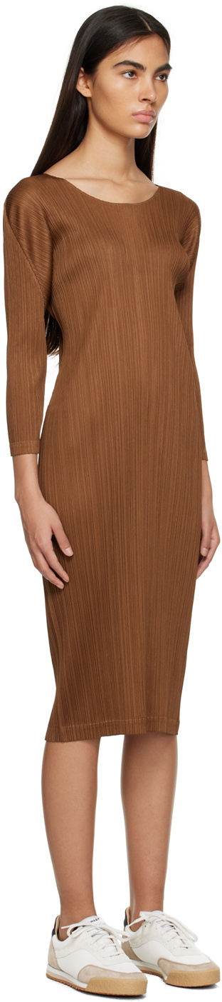 Pleats Please Issey Miyake Brown Monthly Colors February Midi Dress