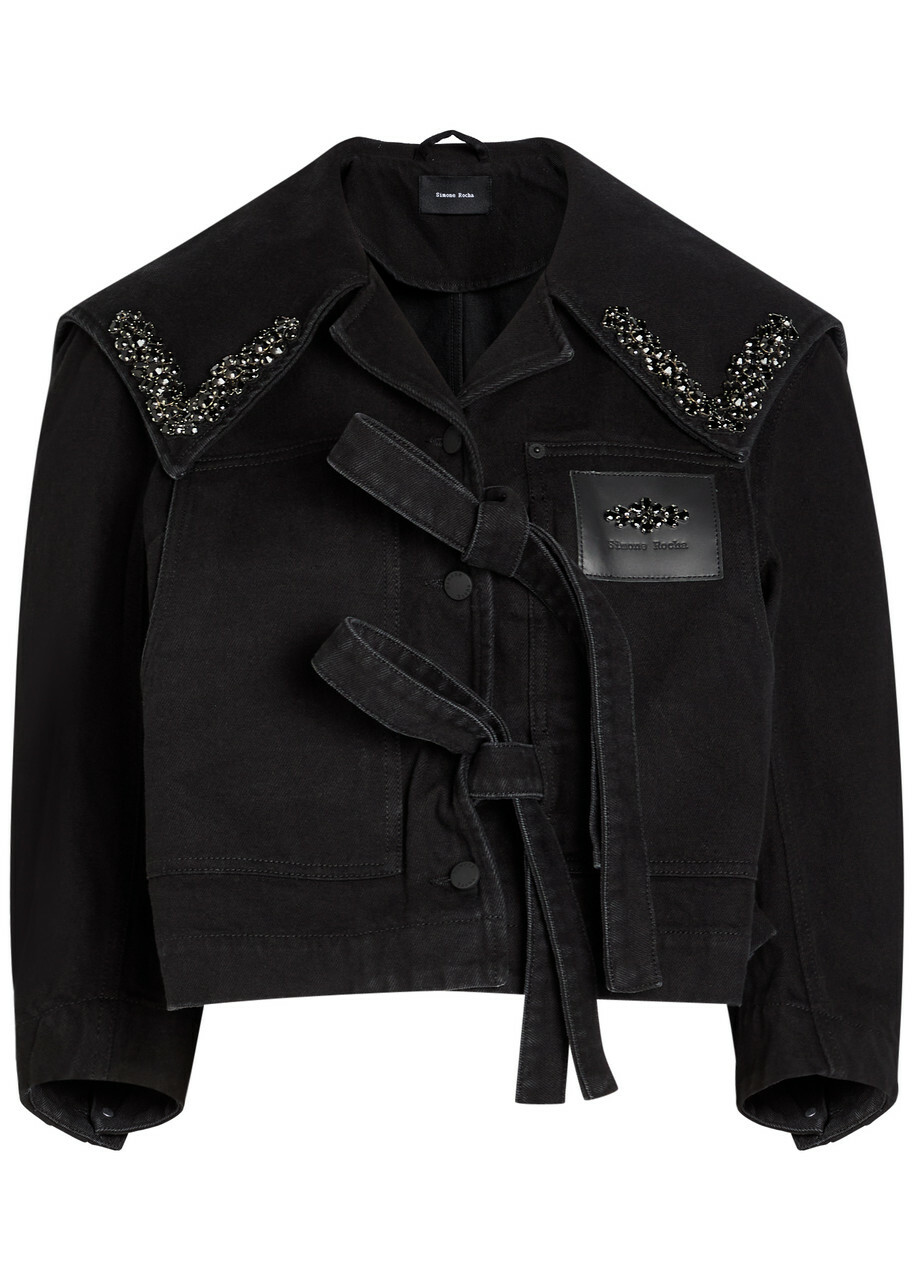 Simone Rocha Crystal-embellished Cropped Denim Jacket Black