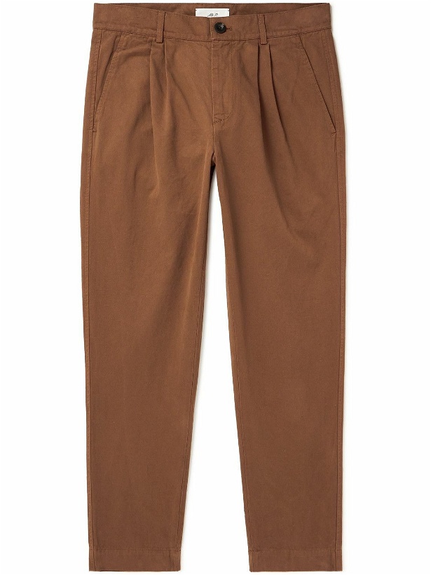 Photo: Mr P. - Tapered Garment-Dyed Pleated Cotton-Twill Trousers - Brown
