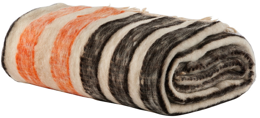 Luna Del Pinal Off-White & Orange Geometric Momostenango Blanket