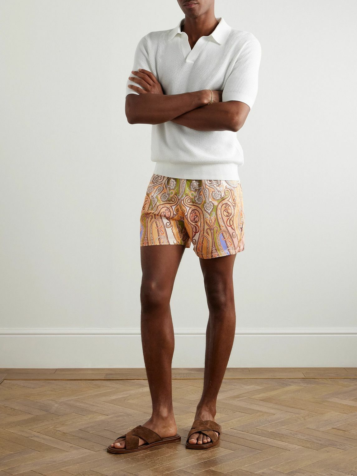 Etro - Straight-Leg Mid-Length Paisley-Print Swim Shorts - Neutrals