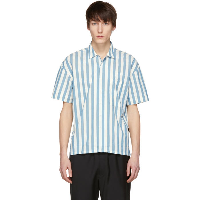 Photo: Burberry White and Blue Short Sleeve Vertical Stripe Shirt 