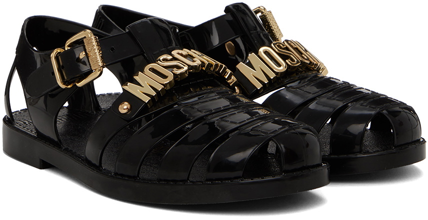 Moschino Black Jelly Lettering Logo Sandals Moschino