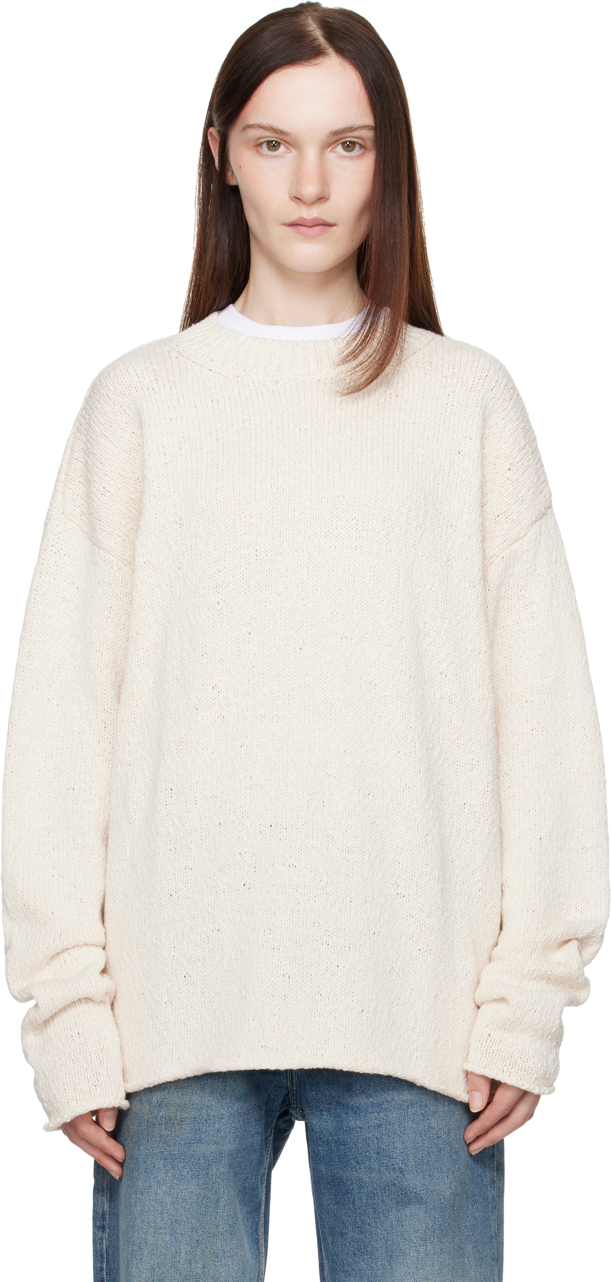 Aya Muse Beige Vintage Crewneck Sweater